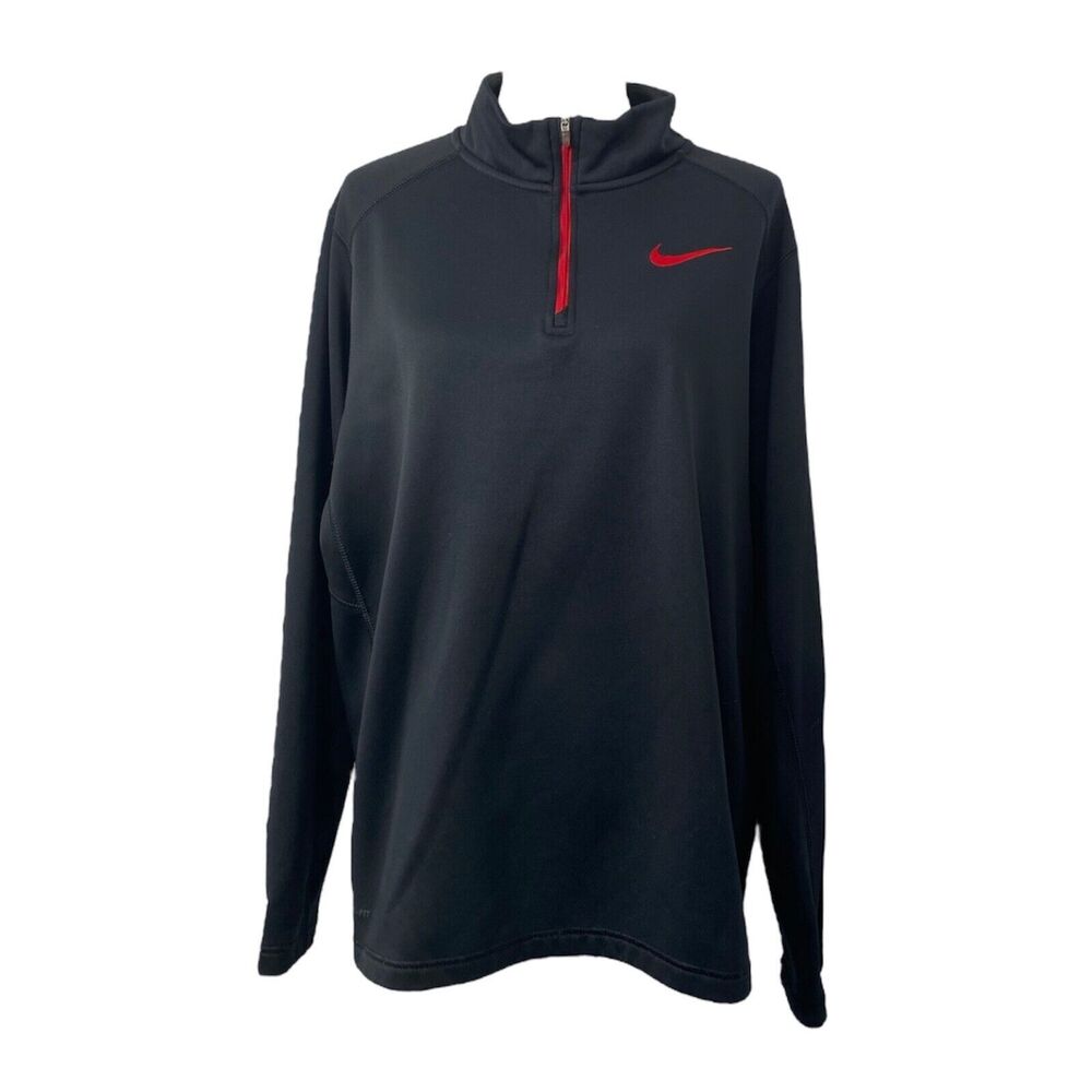 Nike Men’s Sweatshirt Black and Red Therma-Fit Long Sleeve 1/4 Zip Size XL